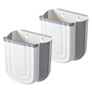 Soddeph Collapsible Hanging Trash Can for Kitchen Cabinet Door, 9L Plastic Foldable Waste Bin, 2.4 Gallon Small Wall Mounted Garbage Bin for Kitchen, Bathroom, Bedroom Countertop (Gray+Gray)