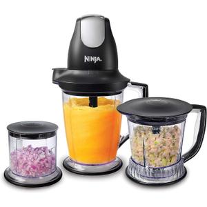 Ninja QB1004 Blender/Food Processor with 450-Watt Base, 48oz Pitcher, 16oz Chopper Bowl, and 40oz Processor Bowl for Shakes, Smoothies, and Meal Prep,Black