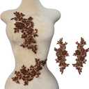 Beaded Lace Applique Pair with Claw Rhinestones & Glass Crystals, Hand-Embroidered Sew on Patch for Bridal Dress/Costume Decoration (Brown)