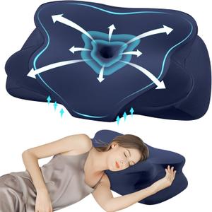 DONAMA Cervical Pillow for Sleeping, Contour Memory Foam Pillow for Neck and Shoulder Support, Ergonomic Neck Pillow for Side Back Stomach Sleepers, Bed Pillows with Cooling Pillowcase