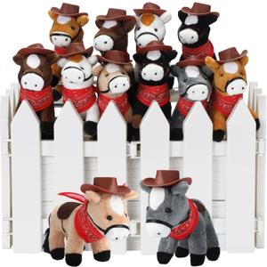 42 Pcs Mini Horse Stuffed Animals 4 Inch Mini Plush Dolls with Tiny Cowboy Hats and Bandana DIY Crafts for Dollhouse for Adopt a Horse Theme and First Rodeo Birthday Party Favor Supplies
