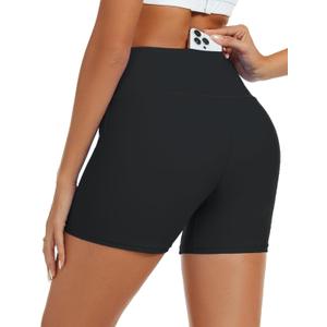 Tournesol Women's Swim Shorts High Waisted Bathing Suit Bottoms Seamless Swimsuit Boy Shorts with Pockets (Large, Black)