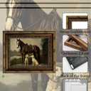 Vintage Gold Framed Wall Art, Vintage Equestrian Wall Art Decor Rustic Horse and Dog Picture Antique Farmhouse Animal Canvas Prints for Living Room, Office, Horse Lovers 12x16 Inch