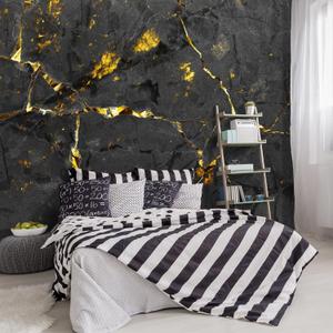 -Black and Gold Marbled Fabric Wallpaper Dark Abstraction Art Living Room Bedroom Bathroom Wall Mural- 91"x65"（ Not Peel and Stick）