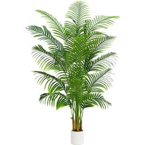 Artificial Palm Tree 7FT - Fake Tree with White Planter - Faux Tropical Areca Floor Plant in Pot - Artificial Silk Plant for Home Office Living Room Decor Indoor Outdoor Artificial Trees