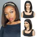 Highlight Headband Wigs for Black Women Brown Straight Short Bob wig Put On and Go bob Glueless Synthetic Hair for Daily Party Use(10inch)