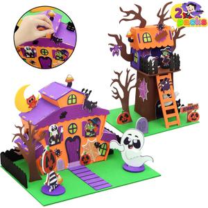 JOYIN 2 Pack Halloween Foam Craft Kit, Party Favors for Kids, 3D Tree House and Pumpkin Haunted House, Halloween Art and Craft DIY Kits, School Activities Game Party Decoration