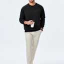 JMIERR Men's 2025 Casual Crewneck Dress Sweatshirts Pullover Fall Fleece Diamond Texture Warm Winter Comfy Long Sleeve (Black, S)