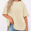 Tankaneo Womens Oversized T Shirts Summer Casual Ribbed Batwing Short Sleeve Tunic Tops Loose Fit Dolman Sleeve Tees (Beige) Large 