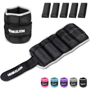 Henkelion 1 Pair 10 Lbs Adjustable Ankle Weights For Women Men Kids, Strength Training Wrist And Ankle Weights Set For Gym, Fitness Workout, Running, Lifting Exercise Leg Weights - each 5 Lbs Black