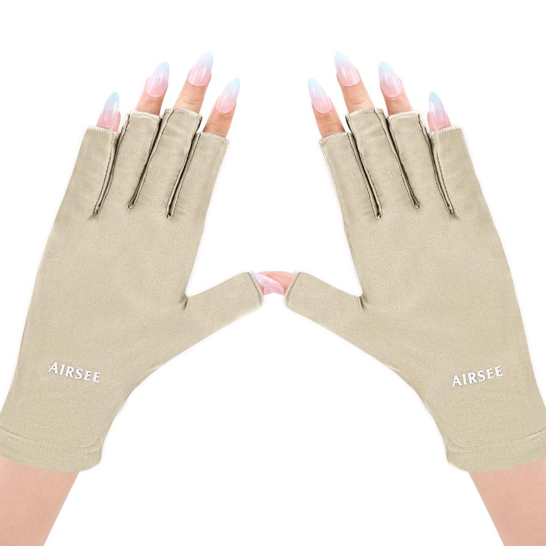 AIRSEE UV Gloves for Nail Lamp,Professional UPF50+ UV Protection Gloves for Manicures Nail Art,Fingerless Gloves That Shield Skin from The Sun and Nail Lamp (Nude)