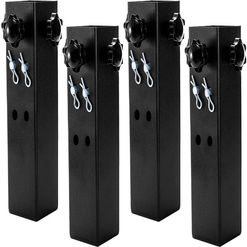 WUWEOT 4 Pcs Table Leg Extenders for Folding Tables, Adjustable Metal Square Straight and Bent Legs Risers, 2 Levels/Heights Table Height Extenders for Rise 3.7"/ 5.9"