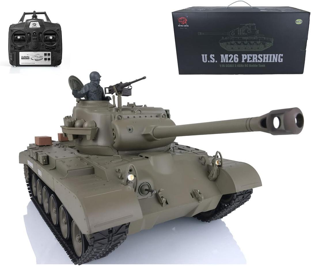 TOUCAN RC HOBBY US In Stock 2.4 Ghz Henglong 1/16 Scale 7.0 Plastic Ver M26 Pershing RTR RC Tank Model 3838 BB Airsoft That Shooting BB Bullets (Standard)