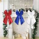 3 Pcs 2 ft Large Christmas Bow Decorations Big Red White Blue Satin Bows Hanging Wall Decors for Room Fireplace Veterans Memorial Day Christmas Party Supplies