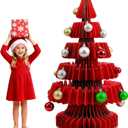 Civaner 3 ft x 1.8 ft Large Honeycomb Christmas Tree Thickened 3D Honeycomb Paper Christmas Tree with Magnetic Folding Xmas Modern Decorations Xmas for Home Living Room Holiday Decorations (35.4 Inches, Red)