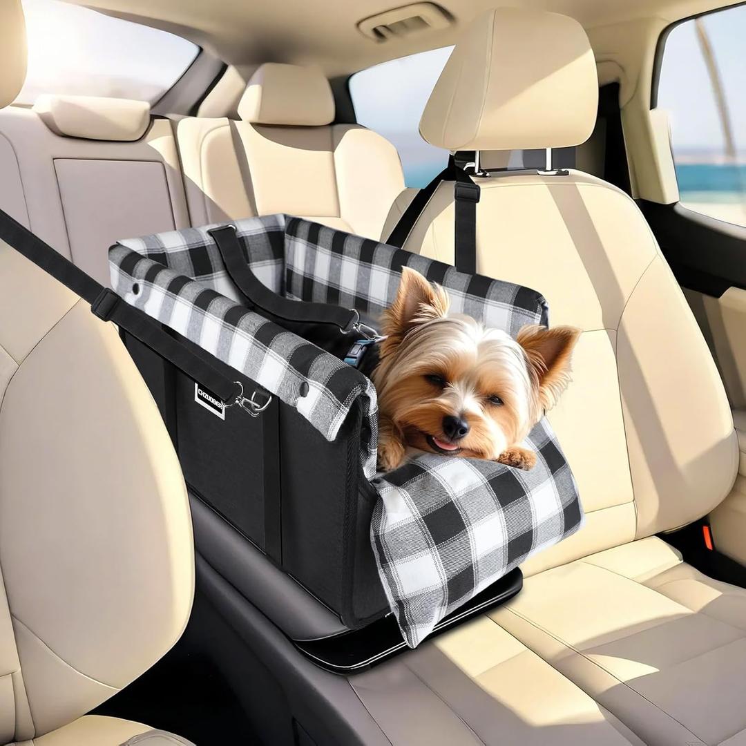 Center Console Dog Car Seat, Detachable and Washable Inner Lining Dog Car Seat Anti-Collapse Small Dog Pet Car Seat with Safety Belt Up to 11lbs(Black)