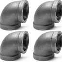 Black Cast Iron 90 Degree Elbow, Female Pipe Fitting, 1 Inch Size, for Industrial DIY Furniture & Shelving (4 Pack)