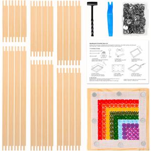HANGOOGER 24 Pcs Needlepoint Stretcher Bars for Needlework 6 Sizes (6, 8, 10, 12, 14, 16 inch) with 100 Tacks 21 Sets Canvas Stretcher Bars for Embroidery Cross Stitch Frame, Gift for Craft Lovers.