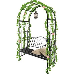 Kalolary Garden Arch with Bench, Heavy Duty Metal Garden Arbor for Climbing Plant & Bench Vines Climbing Support for Lawn Yard Patio Decor (81"x45"), With Seat