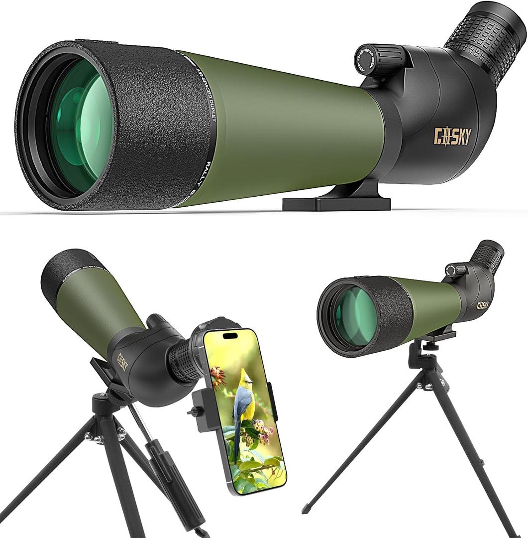 Gosky Flagship DiamondEdge 20-60x80 Spotting Scope with Tripod, Carrying Bag and Quick Phone Holder - BAK4 High Definition Waterproof Spotter Scope for Bird Watching Wildlife observing,Green (Gray)