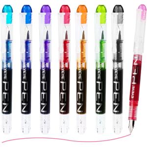 EYEYE Disposable Fountain Pens, 8 Pack Multicolor Fine Point Fountain Pens for Writing, Stainless Steel Nib, Smooth Writing for Journaling, Drafting, Sketching, Doodling & Gifts