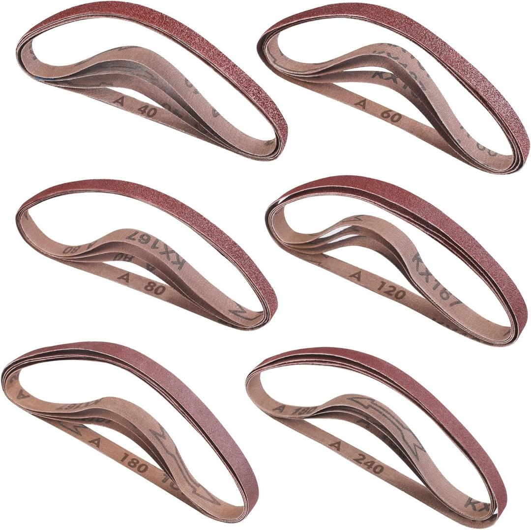 WORKPRO 24 Pack 1/2 x 18 Inch Sanding Belts, Aluminum Oxide Abrasive Belts, 4 Each of 40/60/80/120/180/240 Grits, Belt Sander Tool for Woodworking, Metal Polishing, Red