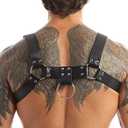 Men's Black Leather Punk Clubwear Harness, Half Chest Harness with Tongue Buckle Closure