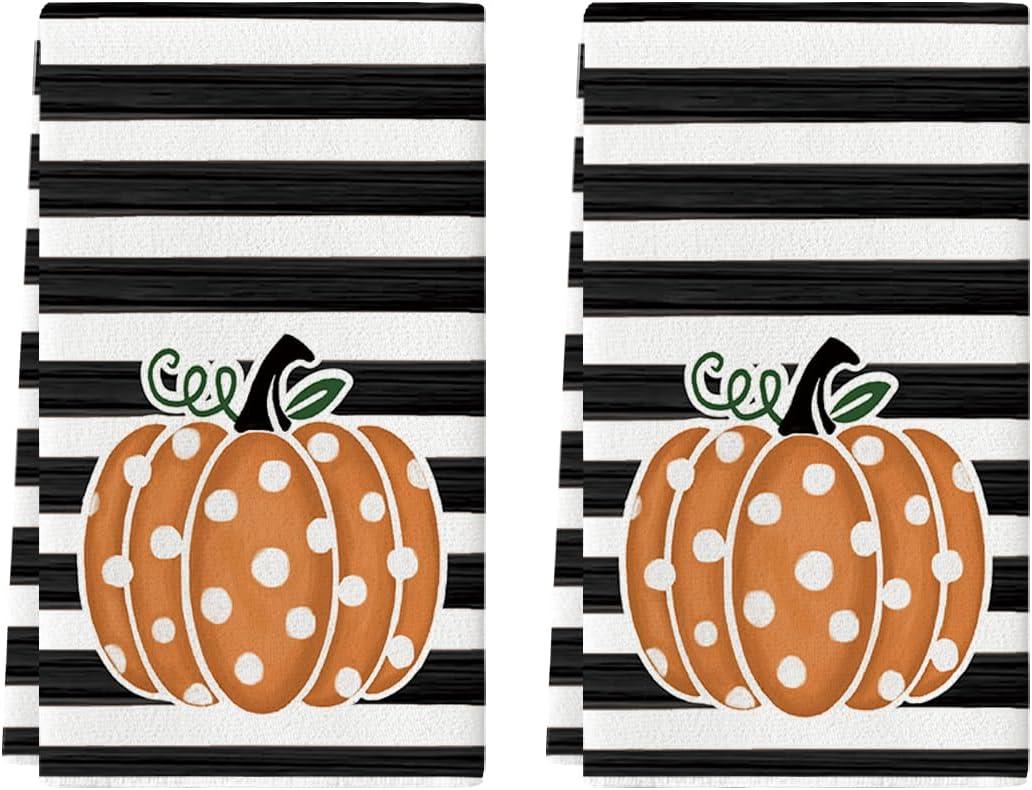 4 x Artoid Mode Orange Pumpkin Stripe Fall Kitchen Towels Set of 2 18x26 Inch