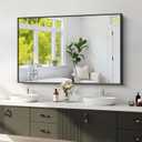 Koonmi Black Framed Bathroom Mirror - Shatterproof 30"x48" Tempered Glass, HD No Distortion, Horizontal/Vertical Mount, Modern Matte Aluminum Alloy Frame