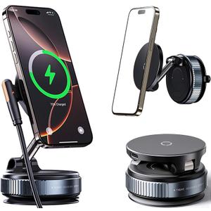 Magnetic Phone Holder for Car, Magsafe Car Mount with Nano Gel Suction Cup for Dashboard & Windshield, Compatible with iPhone 12/13/14/15/16/17 Series, Including Pro & Pro Max Models (Gray)