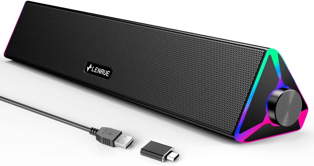 LENRUE Computer Speakers for Desktop,PC Speakers with Single USB for Power and Stereo Sound,Touch Lights Gaming Speakers Sound bar for Desktop PC Monitor Laptop(USB-C Adapter Included)