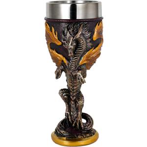 alikiki Medieval Flame Dragon Wine Goblet - Fantasy Dungeons and Dragons Wine Chalice Goblet- 7oz Stainless Steel Cup Drinking Vessel - Ideal Novelty Gothic Father Day Gift Party Idea