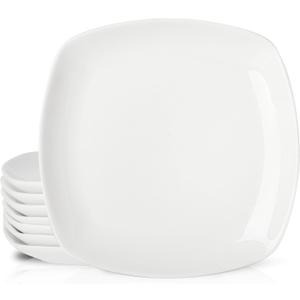 8 Pack Ceramic Appetizer & Dessert Plates, 7 inch White Square Dinner/Salad Plates for Snacks, Side Dishes, Casual Hosting, Dishwasher & Microwave Safe