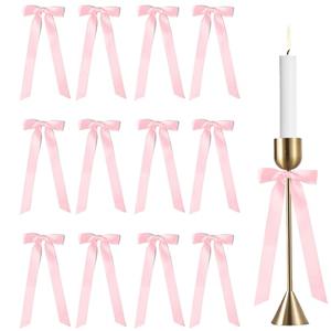 12 Pcs 10 Inch Pink Bows for Candlestick Large Coquette Satin Ribbon Bow Decorations for Gift Wrapping Candle Holder Wedding Bridal Shower Birthday Bachelorette Party Home Decor