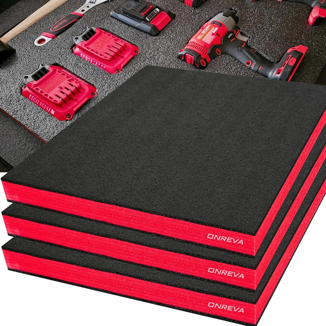 Tool Box Foam, 3Pack 22x18x2 inch, Foam Inserts for Cases, Polyethylene Storage Sheets for Toolbox Hard Case, Tool Shadow Insert, Kaizen Organizer Sheet