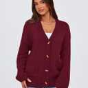 PRETTYGARDEN Women's 2025 Fall Cardigan Sweaters Long Sleeve Open Front Button Up V Neck Knit Winter Fashion Clothes (Wine Red,Medium)