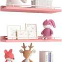 WOPITUES Floating Shelves with Metal Guardrail, Shelves for Wall Decor Set of 3, Wall Shelves for Bedroom, Bathroom, Kitchen, Living Room, Plants, Picture Frames, Art-Pink (15.7 inch)