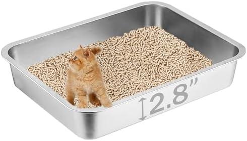 Stainless Steel Cat Litter Box, 17.7"×13.8"×2.8" Metal Litter Pan, Small Litter Box for Little Cats Kittens, Easy Cleaning