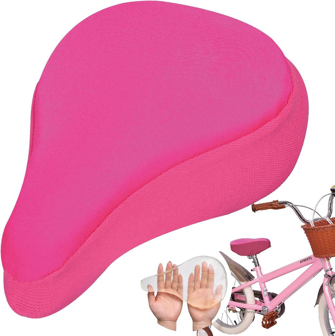 WINNINGO Kids Bike Seat Cushion, Anti-Slip Gel Child Bike Seat Cover Comfortable Adjustable Small Bicycle Saddle Pad for Child Indoor Outdoor Cycling, 9 x 6in (Light Pink)