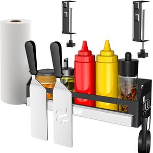 Griddle Caddy for Blackstone Griddles 17"/22"/28"/36"/Prep Cart, Space Saving Blackstone Griddle Accessories, BBQ Grill Storage Organizer with Magnetic Tool Holder & Paper Towel Holder & J-Hooks