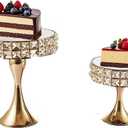 Vidisan 2 Pcs Gold 8/10 Inch Crystal Cake Stand Set Round Cake Stand with Crystal Bling Pendants Dessert Table Display Set for Wedding Event Birthday Party Dessert Table