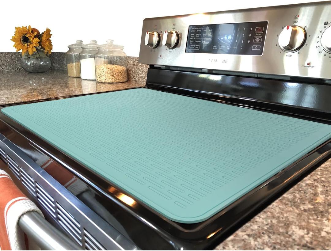 Stove Top Cover for Electric Stove - Silicone Stove Mat for Glass Top, Glass Cooktop Protector, XL Dish Drying Mats For Kitchen,Oven Covers for Electric Stove (Aqua,30 x 21)