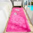 Foxmas Soft Runner Rug for Bedroom Living Room, 2x6 Feet Fluffy Area Rugs Shag Bedside Rug for Kids Nursery Room Plush Shaggy Dorm Hallway Rugs with Non-Slip Bottom Home Decor Carpet, Black (Hot Pink)