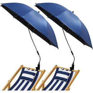 2 Pcs Beach Umbrella with Clamp UV Protection 48 Inch Adjustable Umbrellas for Chair with 360 Universal Clamps for Beach Camping Stroller Wheelchair, Chair Not Included(Deep Blue)