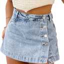 Denim Skort for Women Trendy Slit Mini Denim Skirt Casual Stretchy Jean Skirt with Shorts Summer Short Skirt, M
