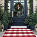 Christmas Door Mat Outdoor 27.5"x43" Buffalo Plaid Christmas Decor Rug Cotton Hand-Woven Layered Door Mats Washable Carpet for Front Porch, Kitchen, Farmhouse, Entryway
