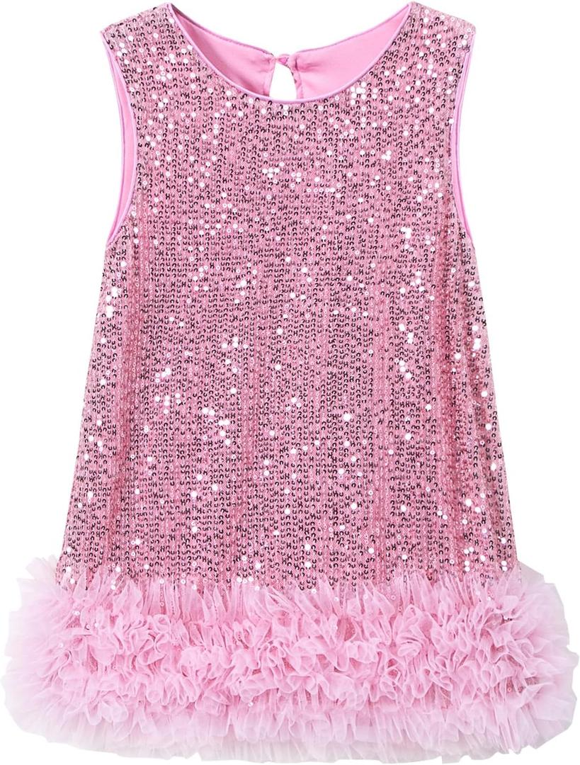 Tutu.kk Toddler Girls Sequin Dress A-Line Sparkly Sleeveless Wedding Gown Party Dresses for Girls, 4-5T, 1-pink