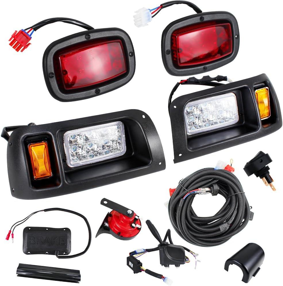 COOL STAR LED Headlights and Tail Light Kits Compatible with Club Car DS 1993-up Gas and Electric Carts 12V with Turn Signals Hazard Light Switch Wire Harness Horn Brake Pad and Instruction