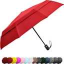 Windproof Compact Umbrella for Rain - 42 Travel Umbrella, Portable, Strong, Collapsible to 11, Automatic Open Close Button, Vented Double Canopy with Fiberglass/Steel Frame, Wind Resistance to 55MPH