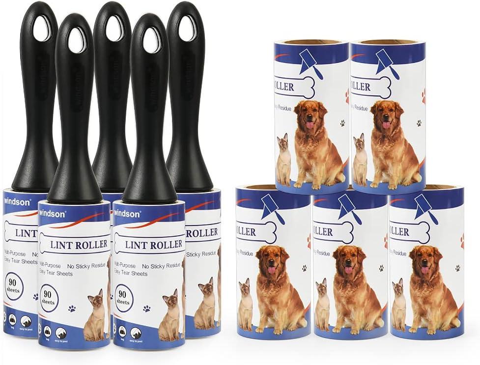 Windson 900 Sheets/10 Refills Lint Rollers for Pet Hair Extra Sticky - Cat Dog Hair Lint Remover, Sticky Tape Roller for Clothes, Furniture, Carpet, Couch